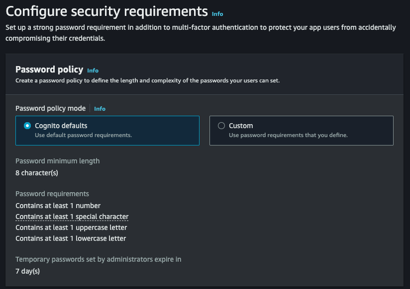 cognito configuration step 2.1